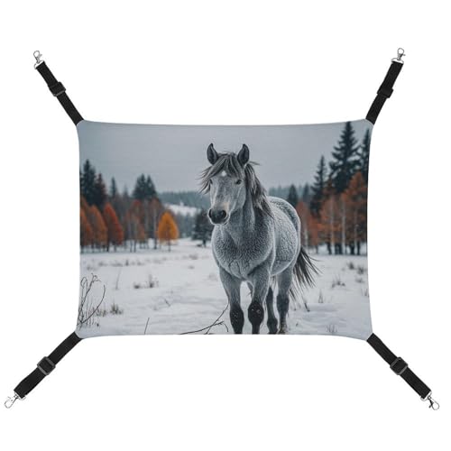 DWTJKMS Graues Pferd in Winterlandschaft, verschneite Wildnis, Katzen-Hängematte, weiche Schlaf-Hängematten, verstellbare Haustier-Hängematte, für alle Jahreszeiten, für Katzen, Frettchen, Welpen DWTJKMS Graues Pferd in Winterlandschaft, verschneite Wildnis, Katzen-Hängematte, weiche Schlaf-Hängematten, verstellbare Haustier-Hängematte, für alle Jahreszeiten, für Katzen, Frettchen, Welpen von DWTJKMS