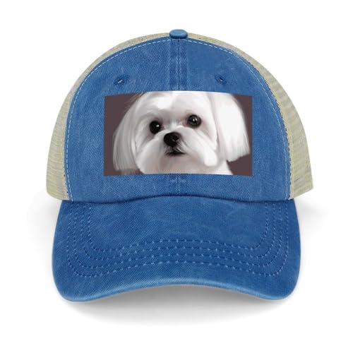 DWTJKMS Hübscher Malteser-Hunde-Sporthut für Männer und Frauen, hohl, Cowboyhut, verstellbare Baseballkappe, Stickerei, Hüte, Bekleidung, Geschenke, Zubehör, dunkelblauer Stil DWTJKMS Hübscher Malteser-Hunde-Sporthut für Männer und Frauen, hohl, Cowboyhut, verstellbare Baseballkappe, Stickerei, Hüte, Bekleidung, Geschenke, Zubehör, dunkelblauer Stil von DWTJKMS