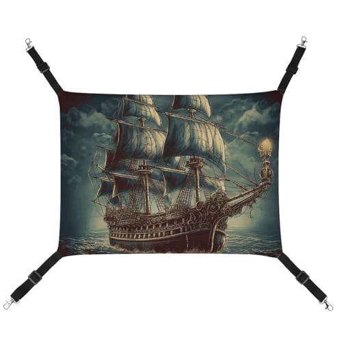 DWTJKMS Nautische Vintage-Segel-Piratenschiff-Katzen-Hängematte, weiche Schlaf-Hängematten, verstellbare Haustier-Hängematte, ganzjähriger Gebrauch für Katzen, Frettchen, Welpen, Kaninchen, Kleintiere von DWTJKMS