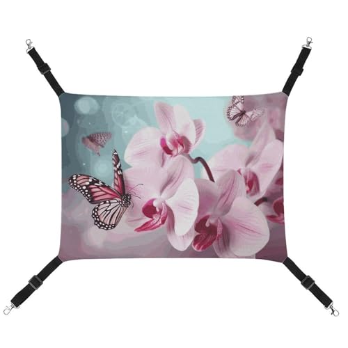 DWTJKMS Orchidee Blume Schmetterling Katzenhängematte Weiche Schlafhängematten Verstellbare Haustierhängematte Ganzjahresgebrauch für Katzen, Frettchen, Welpen, Kaninchen, Kleintiere (Klassisch) von DWTJKMS