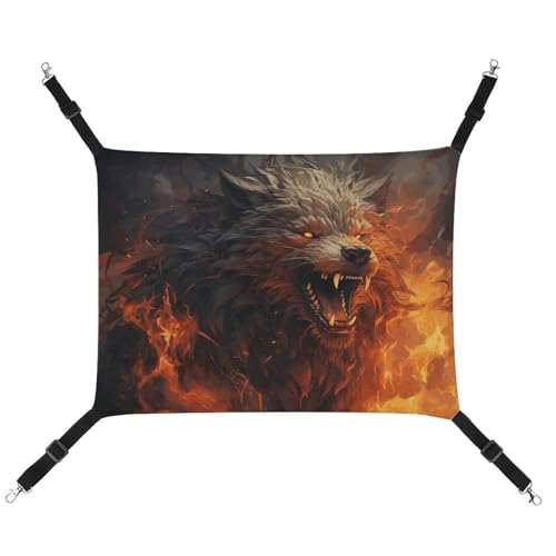 DWTJKMS Wild Wolf in The Fire Katzenhängematte, weiche Schlafhängematten, verstellbare Haustierhängematte für alle Jahreszeiten, für Katzen, Frettchen, Welpen, Kaninchen, Kleintiere (klassisch) von DWTJKMS