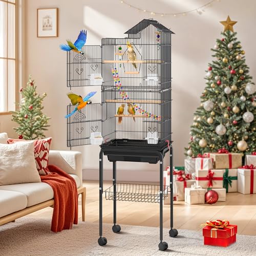 DWVO 157,5 cm Metall Vogelkäfig Vogelkäfig Geräumig für Nymphensittiche, Papageien, Tauben, Lovebirds, mit Dachzugang und Rollständer, Schwarz DWVO 157,5 cm Metall Vogelkäfig Vogelkäfig Geräumig für Nymphensittiche, Papageien, Tauben, Lovebirds, mit Dachzugang und Rollständer, Schwarz von DWVO