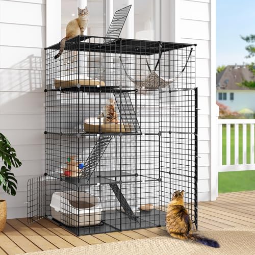 DWVO 4-stöckiger großer Katzenkäfig Innengehege, Zwinger DIY Katzenlaufstall Catio Kätzchen-Käfig mit großer Hängematte für 1-3 Katzen von DWVO