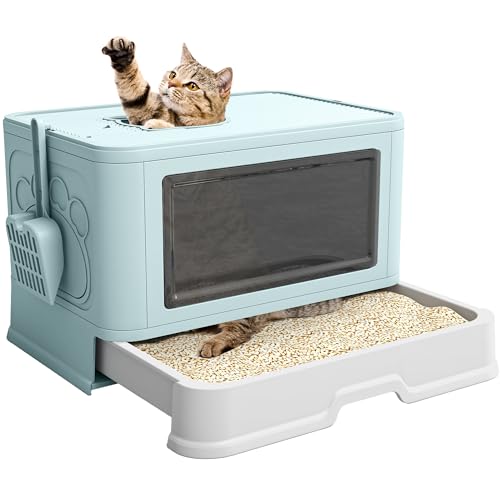 DWVO Geschlossene Katzentoilette mit Deckel, Zwei-Wege-Eingang/Ausgang, herausziehbare Schale mit hohen Kanten, Katzentoilette, Selbstpfleger und Desodorierungsfilter, Blau – 48,3 cm L x 38,1 cm B x DWVO Geschlossene Katzentoilette mit Deckel, Zwei-Wege-Eingang/Ausgang, herausziehbare Schale mit hohen Kanten, Katzentoilette, Selbstpfleger und Desodorierungsfilter, Blau – 48,3 cm L x 38,1 cm B x von DWVO