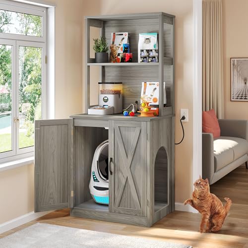 DWVO Große Katzentoilette Möbel Versteckt für Selbstreinigende Katzentoilette, Katzentoilette Gehege Möbel mit Ablagen und Ladestation, Holz Katzenschrank für Smart Litter Box Größe, Grau DWVO Große Katzentoilette Möbel Versteckt für Selbstreinigende Katzentoilette, Katzentoilette Gehege Möbel mit Ablagen und Ladestation, Holz Katzenschrank für Smart Litter Box Größe, Grau von DWVO