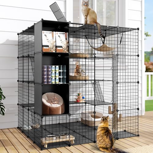 DWVO Großer Katzenkäfig mit Aufbewahrungswürfel, 4 Etagen DIY Indoor Katzengehege Metall Katzenlaufstall Catio mit großer Hängematte für 1-4 Katzen DWVO Großer Katzenkäfig mit Aufbewahrungswürfel, 4 Etagen DIY Indoor Katzengehege Metall Katzenlaufstall Catio mit großer Hängematte für 1-4 Katzen von DWVO