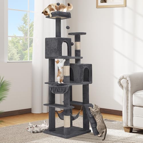 DWVO Katzenbaum für den Innenbereich, mehrstufiger Haustierspielplatz, Katzenmöbel mit Kratzstämmen, Versteckhöhlen, weiche Sitzstange, kuschelige Hängematte, Kletterleiter und Plüschbälle für DWVO Katzenbaum für den Innenbereich, mehrstufiger Haustierspielplatz, Katzenmöbel mit Kratzstämmen, Versteckhöhlen, weiche Sitzstange, kuschelige Hängematte, Kletterleiter und Plüschbälle für von DWVO