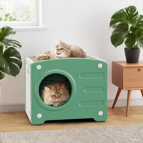 DWVO Katzenhaus, Katzenbett Etagenbett mit Kratzbrett, Großzügige Katzenhöhle für mehrere Katzen, für Innen und Außenbereich, robuste Konstruktion bis 200kg von DWVO