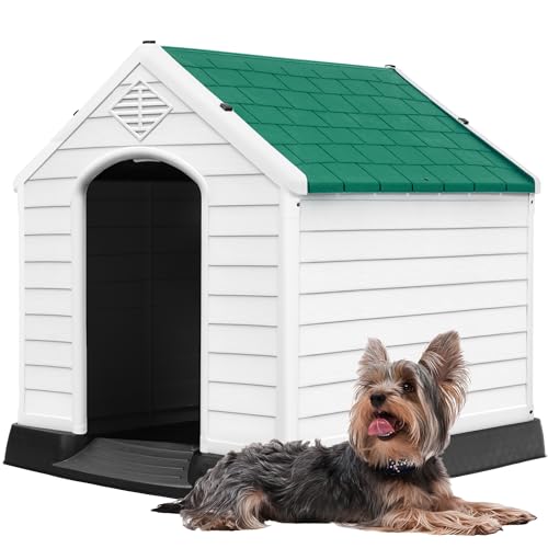 DWVO Robuste, wetterfeste Hundehütte, für drinnen und draußen, sicherer Rückzugsort für kleine bis mittelgroße Hunde, einfache Montage und Reinigung (L x B x H): 71 x 66 x 71 cm, Grün von DWVO
