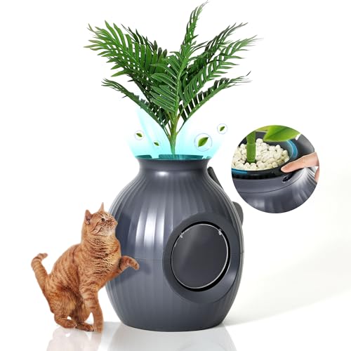 DWVO Smart Plant Katzentoilette mit Geruchskontrolle & Sterilisationssystem, versteckte Katzentoilette Pflanze für große Katzen, Katzentoilette Pflanze mit Licht, inklusive Schaufel, Steine, von DWVO