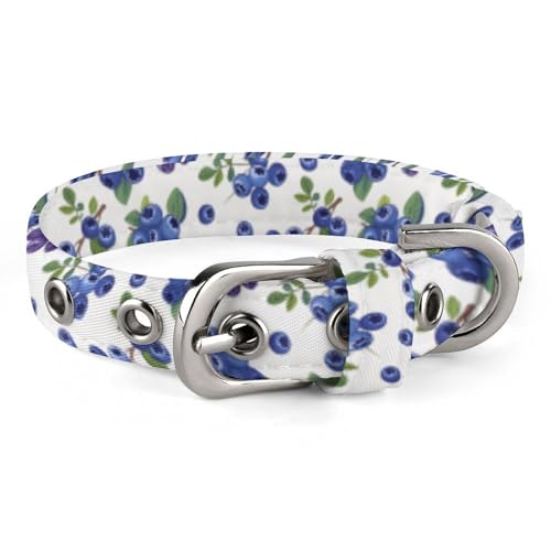 Blueberries Hundehalsband mit Blättern, mit Metallschnalle, handgefertigt, Traktion, Schutzhülle für kleine, mittelgroße Hunde, Katzen und Haustiere von DWVSFJM