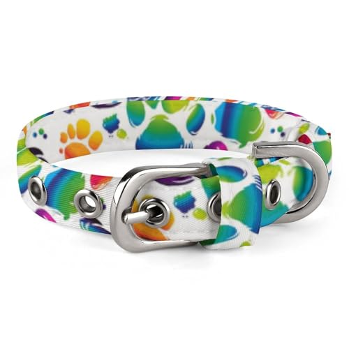 Buntes Hundehalsband mit Pfotenabdruck, mit Metallschnalle, handgefertigt, Traktion, Schutzhülle für kleine, mittelgroße Hunde, Katzen und Haustiere Buntes Hundehalsband mit Pfotenabdruck, mit Metallschnalle, handgefertigt, Traktion, Schutzhülle für kleine, mittelgroße Hunde, Katzen und Haustiere von DWVSFJM