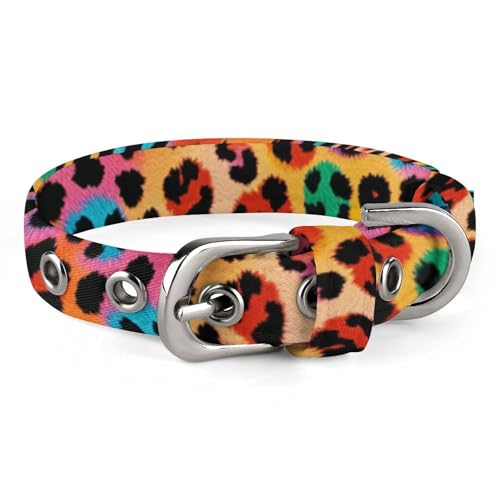 Buntes Leoparden-Hundehalsband mit Metallschnalle, handgefertigt, Traktion, Schutzhülle für kleine, mittelgroße Hunde, Katzen und Haustiere von DWVSFJM