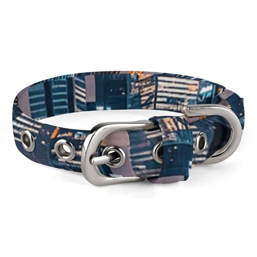 City Picture Night Hundehalsband, verstellbar, weich und bequem, Welpenhalsbänder mit Metallschnalle, Haustierhalsband für kleine, mittelgroße Haustiere City Picture Night Hundehalsband, verstellbar, weich und bequem, Welpenhalsbänder mit Metallschnalle, Haustierhalsband für kleine, mittelgroße Haustiere von DWVSFJM