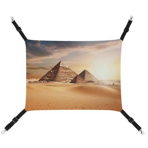 DWVSFJM Ägyptische Pyramide in Wüste Katzenhängematte Haustierkäfig Hängematte Weiches Haustier Hängebett mit verstellbaren Riemen und Metallhaken Muster Warme hängende Haustiermatten für Katzen von DWVSFJM
