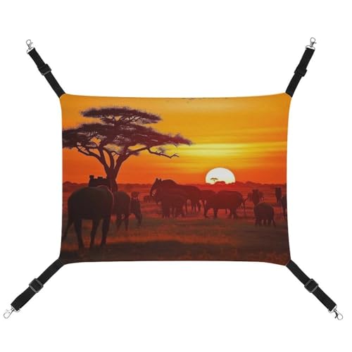 DWVSFJM Afrikanische Tier-Sonnenuntergangskatzen-Hängematte Haustierkäfig-Hängematte, weiches Haustier-Hängebett mit verstellbaren Riemen und Metallhaken-Muster, warme hängende Haustiermatten für von DWVSFJM
