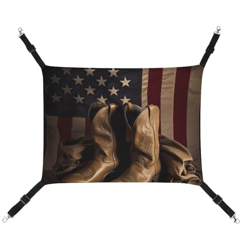 DWVSFJM Amerikanische Flagge mit Cowboystiefeln, Katzen-Hängematte, Haustierkäfig-Hängematte, weiches Haustier-Hängebett mit verstellbaren Riemen und Metallhaken-Muster, warme hängende Haustiermatten DWVSFJM Amerikanische Flagge mit Cowboystiefeln, Katzen-Hängematte, Haustierkäfig-Hängematte, weiches Haustier-Hängebett mit verstellbaren Riemen und Metallhaken-Muster, warme hängende Haustiermatten von DWVSFJM
