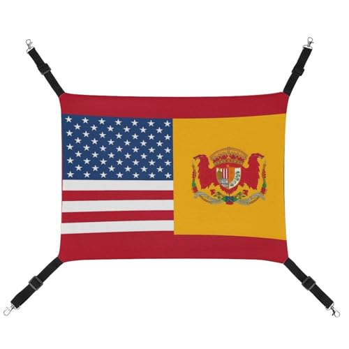DWVSFJM Amerikanische Spanien-Flagge, Katzen-Hängematte, Haustierkäfig-Hängematte, weiches Haustier-Hängebett mit verstellbaren Gurten und Metallhaken-Muster, warme hängende Haustiermatten für Katzen, DWVSFJM Amerikanische Spanien-Flagge, Katzen-Hängematte, Haustierkäfig-Hängematte, weiches Haustier-Hängebett mit verstellbaren Gurten und Metallhaken-Muster, warme hängende Haustiermatten für Katzen, von DWVSFJM