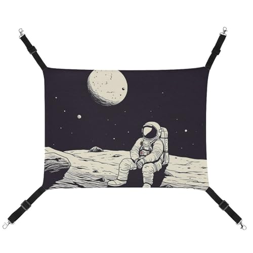 DWVSFJM Astronaut on Moon Katzenhängematte Haustierkäfig-Hängematte weiches Haustier-Hängebett mit verstellbaren Riemen und Metallhaken-Muster, warme hängende Haustiermatten für Katzen, kleine Hunde, von DWVSFJM