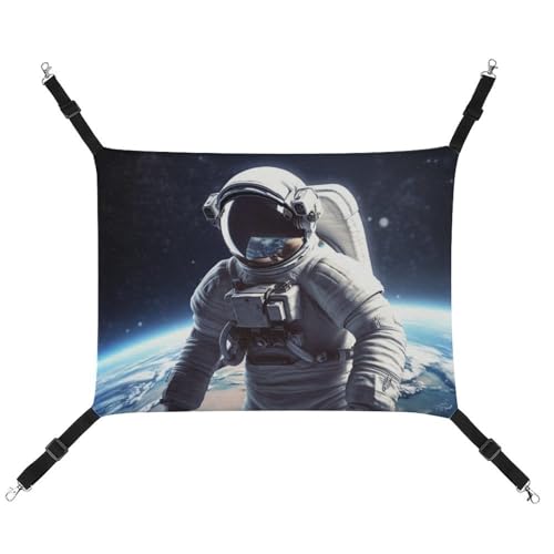DWVSFJM Astronauten-Katzen-Hängematte, Haustierkäfig-Hängematte, weiches Haustier-Hängebett mit verstellbaren Gurten und Metallhaken-Muster, warme hängende Haustiermatten für Katzen, kleine Hunde, von DWVSFJM