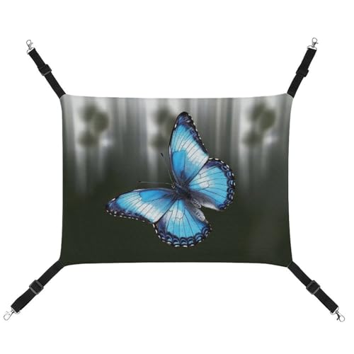 DWVSFJM Blue Buteerfly Katzenhängematte, Haustierkäfig-Hängematte, weiches Haustier-Hängebett mit verstellbaren Gurten und Metallhaken-Muster, warme hängende Haustiermatten für Katzen, kleine Hunde, von DWVSFJM