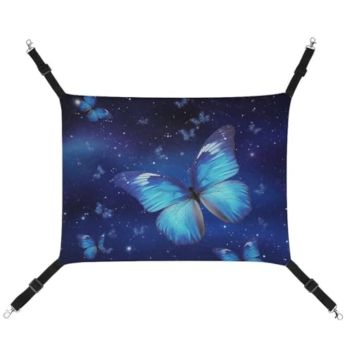 DWVSFJM Blue Starry Butterfly Katzenhängematte, Haustierkäfig-Hängematte, weiches Haustier-Hängebett mit verstellbaren Gurten und Metallhaken-Muster, warme hängende Haustiermatten für Katzen, kleine DWVSFJM Blue Starry Butterfly Katzenhängematte, Haustierkäfig-Hängematte, weiches Haustier-Hängebett mit verstellbaren Gurten und Metallhaken-Muster, warme hängende Haustiermatten für Katzen, kleine von DWVSFJM