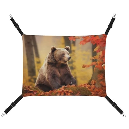DWVSFJM Brauner Bär im Herbst, Katzen-Hängematte, Haustierkäfig-Hängematte, weiches Haustier-Hängebett mit verstellbaren Gurten und Metallhaken-Muster, warme hängende Haustiermatten für Katzen, kleine von DWVSFJM