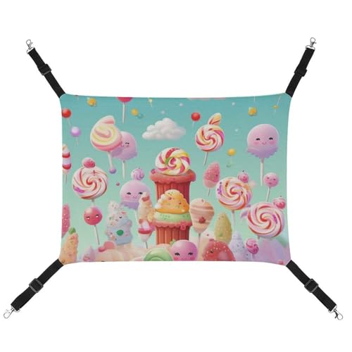 DWVSFJM Candy Happy Katzenhängematte, Haustierkäfig-Hängematte, weiches Haustier-Hängebett mit verstellbaren Gurten und Metallhaken-Muster, warme hängende Haustiermatten für Katzen, kleine Hunde, von DWVSFJM