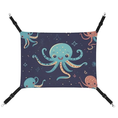 DWVSFJM Cartoon-Oktopus-Katzen-Hängematte, Haustierkäfig-Hängematte, weiches Haustier-Hängebett mit verstellbaren Gurten und Metallhaken-Muster, warme hängende Haustiermatten für Katzen, kleine Hunde, von DWVSFJM
