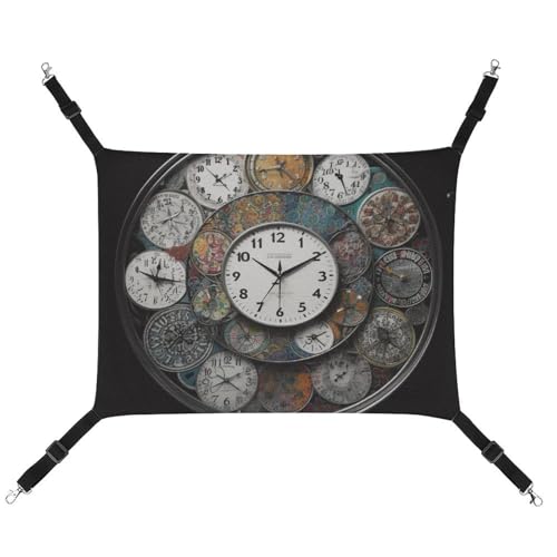 DWVSFJM Clock Art Katzenhängematte, Haustierkäfig-Hängematte, weiches Haustier-Hängebett mit verstellbaren Gurten und Metallhaken-Muster, warme hängende Haustiermatten für Katzen, kleine Hunde, von DWVSFJM