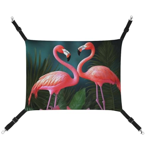 DWVSFJM Flamingo-Blumen-Katzen-Hängematte, Haustierkäfig-Hängematte, weiches Haustier-Hängebett mit verstellbaren Gurten und Metallhaken-Muster, warme hängende Haustiermatten für Katzen, kleine Hunde, von DWVSFJM