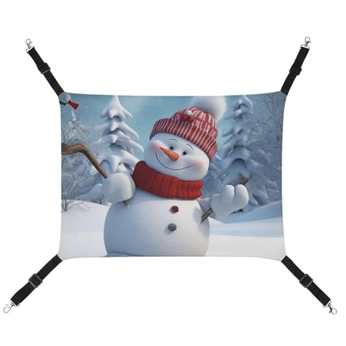 DWVSFJM Freche Schneemann-Katzen-Hängematte, Haustierkäfig-Hängematte, weiches Haustier-Hängebett mit verstellbaren Gurten und Metallhaken-Muster, warme hängende Haustiermatten für Katzen, kleine von DWVSFJM