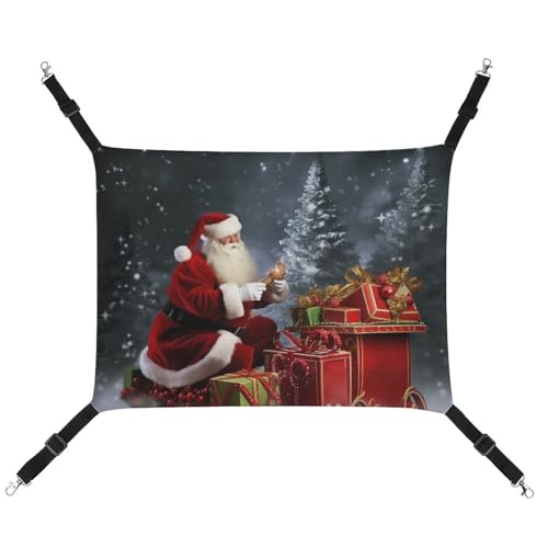 DWVSFJM Frohe Weihnachten Weihnachtsmanngeschenk Katzenhängematte Haustier Käfig Hängematte Weiches Haustier Hängende Bett mit verstellbaren Riemen und Metallhaken Muster Warme hängende Haustiermatten von DWVSFJM