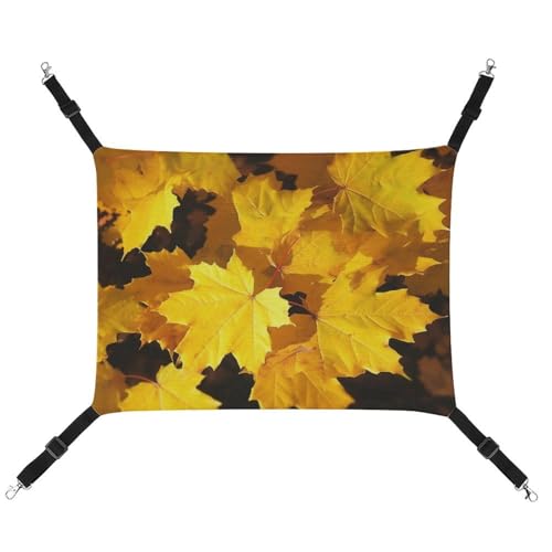 DWVSFJM Gelbe Ahornblätter, Katzen-Hängematte, Haustierkäfig-Hängematte, weiches Haustier-Hängebett mit verstellbaren Gurten und Metallhaken-Muster, warme hängende Haustiermatten für Katzen, kleine von DWVSFJM