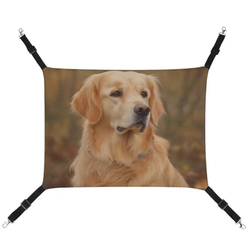 DWVSFJM Golden Retriever Katzenhängematte, Haustierkäfig-Hängematte, weiches Haustier-Hängebett mit verstellbaren Gurten und Metallhaken-Muster, warme hängende Haustiermatten für Katzen, kleine Hunde, von DWVSFJM