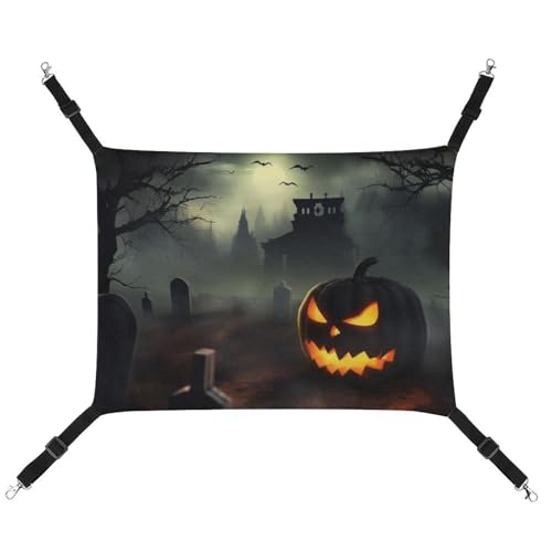 DWVSFJM Halloween-Horror-Katzen-Hängematte, Haustierkäfig-Hängematte, weiches Haustier-Hängebett mit verstellbaren Gurten und Metallhaken-Muster, warme hängende Haustiermatten für Katzen, kleine DWVSFJM Halloween-Horror-Katzen-Hängematte, Haustierkäfig-Hängematte, weiches Haustier-Hängebett mit verstellbaren Gurten und Metallhaken-Muster, warme hängende Haustiermatten für Katzen, kleine von DWVSFJM