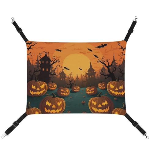 DWVSFJM Halloween Orange Katze Hängematte Haustier Käfig Hängematte Weiches Haustier Hängebett mit verstellbaren Riemen und Metallhaken Muster Warme hängende Haustiermatten für Katzen Kleine Hunde von DWVSFJM