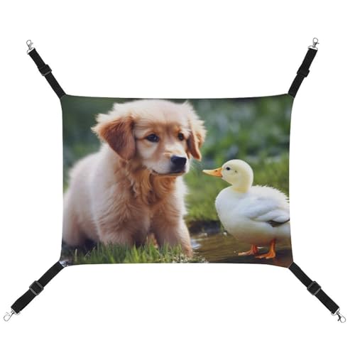 DWVSFJM Hunde- und Enten-Katzen-Hängematte, Haustierkäfig-Hängematte, weiches Haustier-Hängebett mit verstellbaren Gurten und Metallhaken-Muster, warme hängende Haustiermatten für Katzen, kleine von DWVSFJM