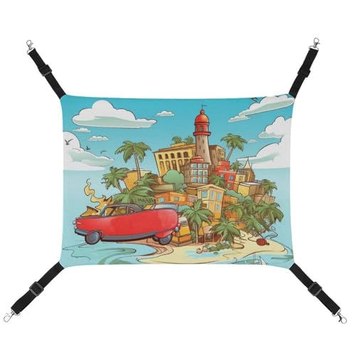 DWVSFJM Island of Cuba Katzenhängematte, Haustierkäfig-Hängematte, weiches Haustier-Hängebett mit verstellbaren Gurten und Metallhaken-Muster, warme hängende Haustiermatten für Katzen, kleine Hunde, von DWVSFJM