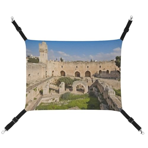 DWVSFJM Israel at The Tower of David Katzenhängematte, Haustierkäfig-Hängematte, weiches Haustier-Hängebett mit verstellbaren Riemen und Metallhaken, warme hängende Haustiermatten für Katzen, kleine von DWVSFJM