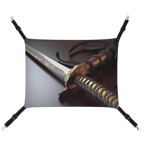 DWVSFJM Japan Samurai Schwert Katze Hängematte Haustier Käfig Hängematte Weiches Haustier Hängebett mit verstellbaren Riemen und Metallhaken Muster Warme hängende Haustiermatten für Katzen Kleine von DWVSFJM