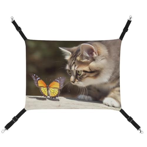 DWVSFJM Katzen- und Schmetterlings-Hängematte für Haustiere, Käfig-Hängematte, weiches Haustier-Hängebett mit verstellbaren Gurten und Metallhaken-Muster, warme hängende Haustiermatten für Katzen, DWVSFJM Katzen- und Schmetterlings-Hängematte für Haustiere, Käfig-Hängematte, weiches Haustier-Hängebett mit verstellbaren Gurten und Metallhaken-Muster, warme hängende Haustiermatten für Katzen, von DWVSFJM