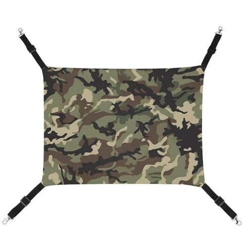 DWVSFJM Katzenhängematte mit Camouflage-Muster, Haustierkäfig-Hängematte, weiches Haustier-Hängebett mit verstellbaren Riemen und Metallhaken, warme hängende Haustiermatten für Katzen, kleine Hunde, von DWVSFJM