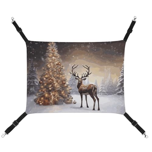 DWVSFJM Katzenhängematte mit Weihnachtsbaum und Rentier, Haustierkäfig-Hängematte, weiches Haustier-Hängebett mit verstellbaren Gurten und Metallhaken-Muster, warme hängende Haustiermatten für Katzen, DWVSFJM Katzenhängematte mit Weihnachtsbaum und Rentier, Haustierkäfig-Hängematte, weiches Haustier-Hängebett mit verstellbaren Gurten und Metallhaken-Muster, warme hängende Haustiermatten für Katzen, von DWVSFJM