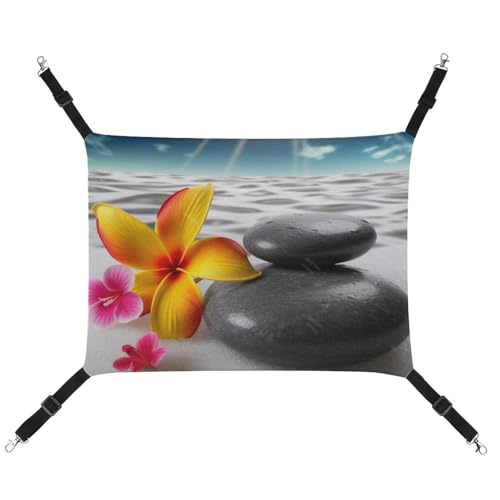DWVSFJM Katzenhängematte mit tropischen Blumen und Zen-Steinen, Haustierkäfig-Hängematte, weiches Haustier-Hängebett mit verstellbaren Gurten und Metallhaken-Muster, warme hängende Haustiermatten für DWVSFJM Katzenhängematte mit tropischen Blumen und Zen-Steinen, Haustierkäfig-Hängematte, weiches Haustier-Hängebett mit verstellbaren Gurten und Metallhaken-Muster, warme hängende Haustiermatten für von DWVSFJM