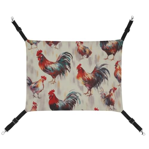 DWVSFJM Kunst-Hängematte, Huhn, Tiermalerei, Katzen-Hängematte, Haustierkäfig-Hängematte, weiches Haustier-Hängebett mit verstellbaren Riemen und Metallhaken-Muster, warme hängende Haustiermatten für von DWVSFJM
