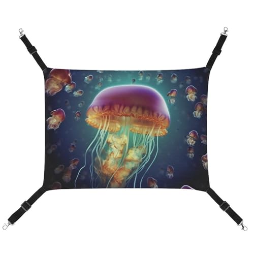 DWVSFJM Life Jellyfish Katzenhängematte, Haustierkäfig-Hängematte, weiches Haustier-Hängebett mit verstellbaren Gurten und Metallhaken-Muster, warme hängende Haustiermatten für Katzen, kleine Hunde, von DWVSFJM