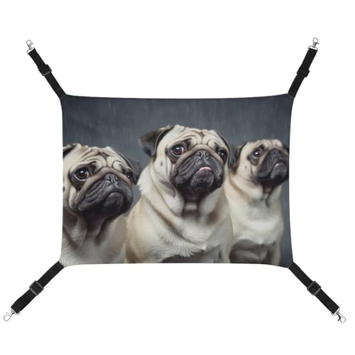 DWVSFJM Lustige Mops-Hängematte für Hunde und Katzen, Haustierkäfig-Hängematte, weiches Haustier-Hängebett mit verstellbaren Gurten und Metallhaken-Muster, warme hängende Haustiermatten für Katzen, von DWVSFJM
