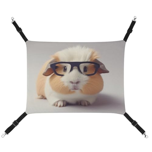 DWVSFJM Meerschweinchen mit Brille, Katzenhängematte, Haustierkäfig-Hängematte, weiches Haustier-Hängebett mit verstellbaren Gurten und Metallhaken-Muster, warme hängende Haustiermatten für Katzen, von DWVSFJM