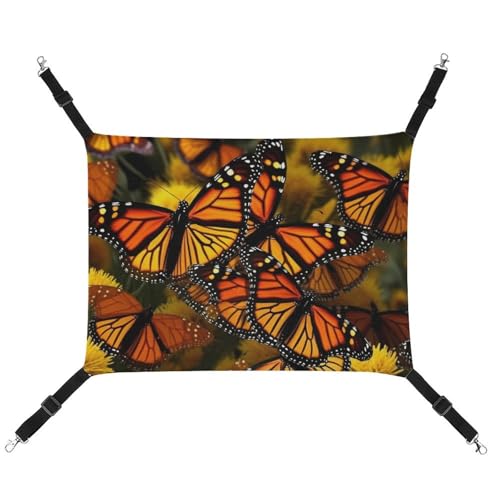 DWVSFJM Monarch Schmetterlings-Hängematte, Haustierkäfig-Hängematte, weiches Haustier-Hängebett mit verstellbaren Gurten und Metallhaken-Muster, warme hängende Haustiermatten für Katzen, kleine Hunde, von DWVSFJM
